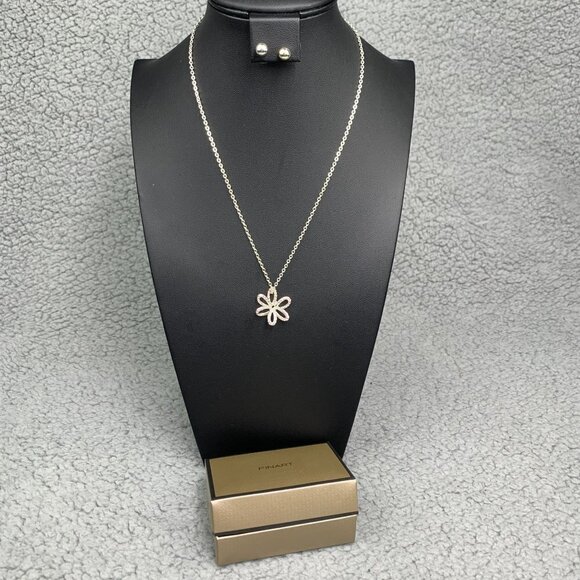 Finart Crystal Flower Necklace & Stud Earring Set NIB - Silver Tone - Picture 8 of 11